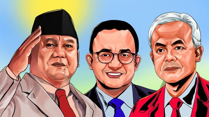 Foto: Ilustrasi Prabowo Subianto (kiri), Anies Baswedan (tengah), dan Ganjar Pranowo (kanan). (Edward Ricardo/CNBC Indonesia)
